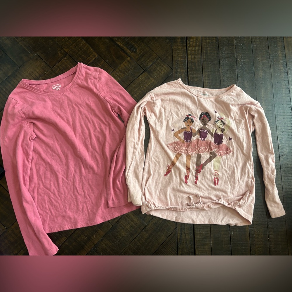 Set of two. Charming Pink Long Sleeve Tee with Dancer Print and solid